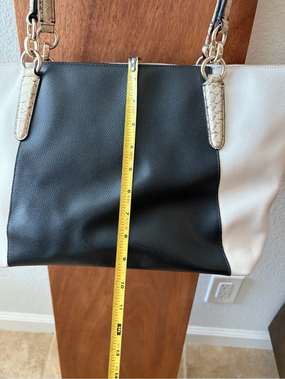 Coach Two-Tone Black & Cream Tote with Snake-Print Wallet